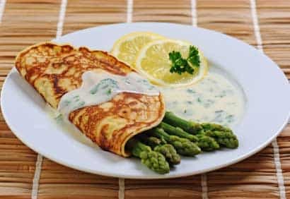 Crêpes jambon asperges, béchamel parmesan