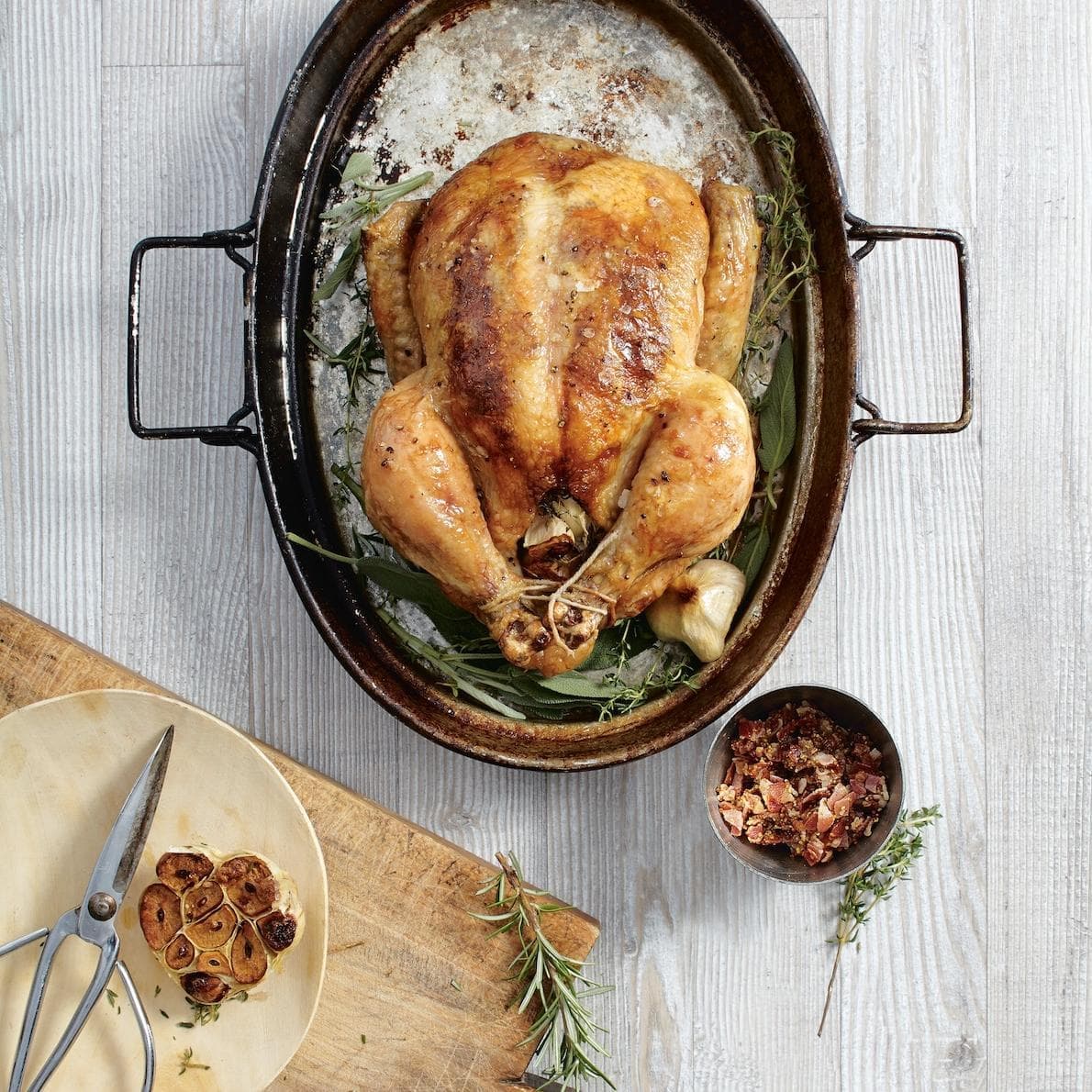 Poulet rôti à la pancetta et à la moutarde