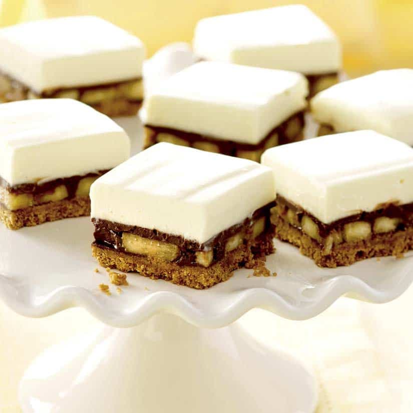 Carrés à la crème choco-bananes