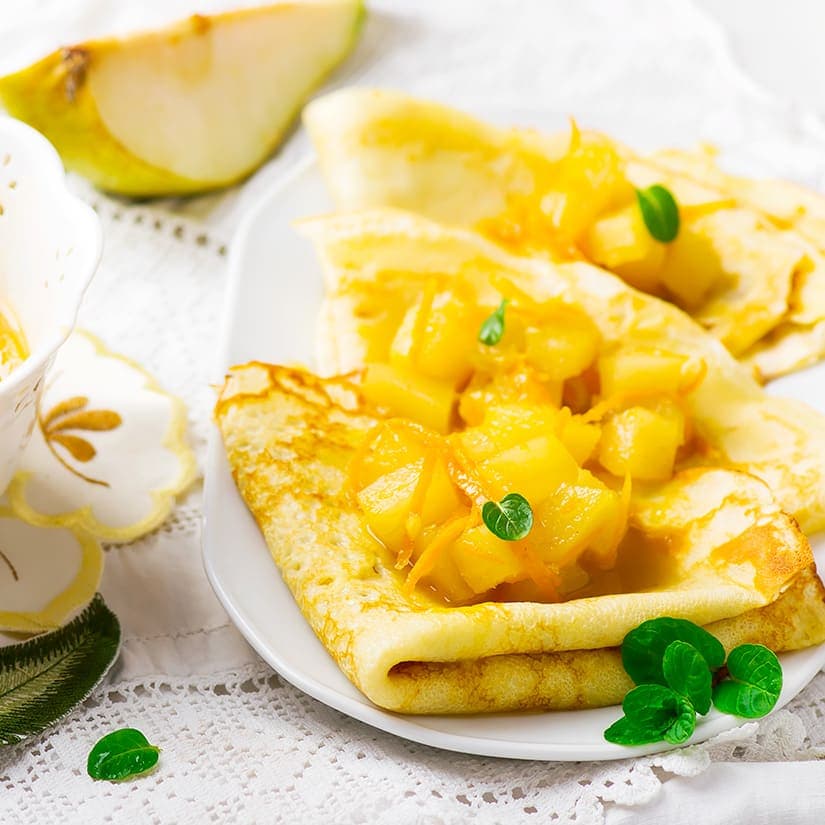 Crêpes vanille, poires cassonade