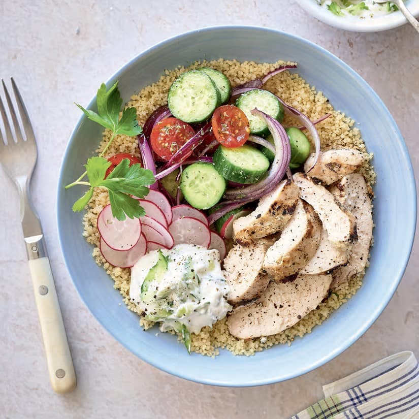 Poulet grillé à l'origan, tzatziki maison